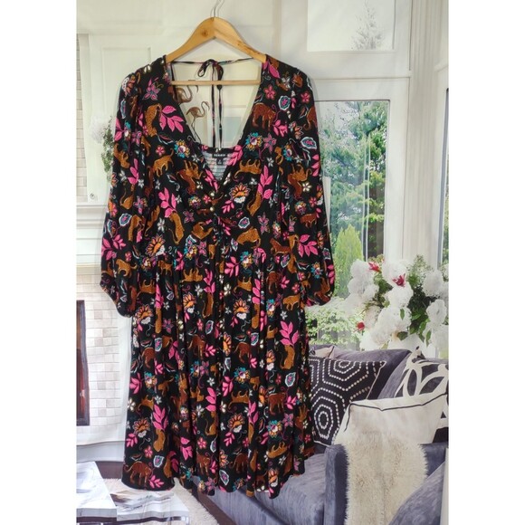 Torrid Size 3 3X Dress Novelty Print Tropical Jungle Floral Cheetah Whimsical - Picture 2 of 8
